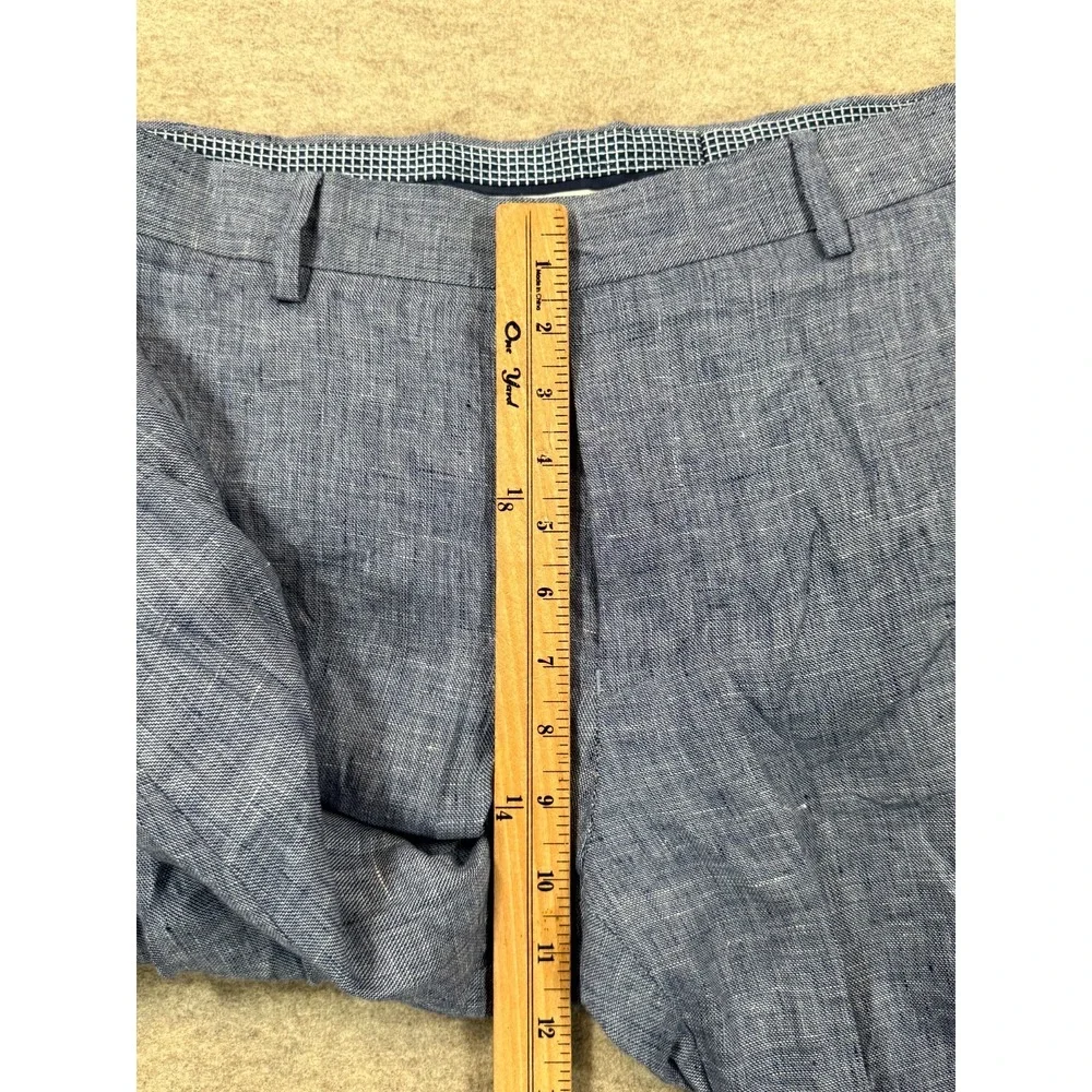 Murano Baird McNutt Slim Alex Fit Dress Pants Mens 34x30 Blue Flat Front Linen